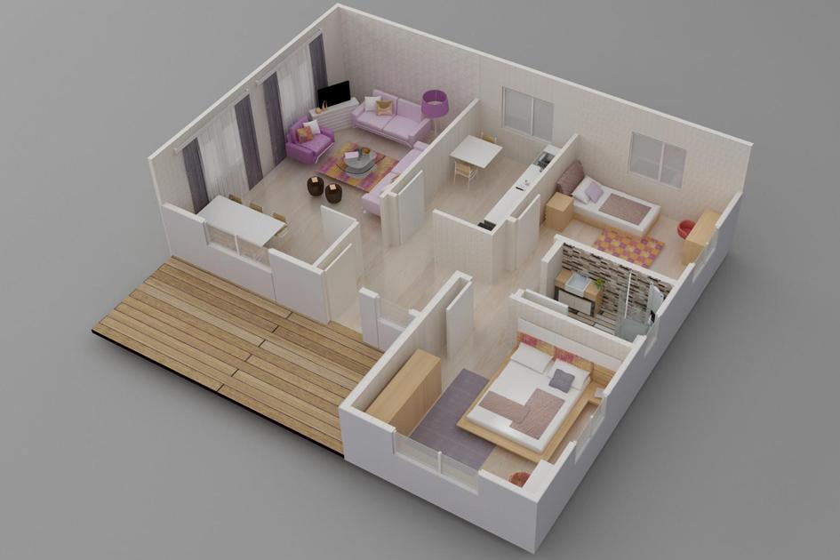 Şen Evim Prefabrik ev mimari plan ve çizim görselleri.