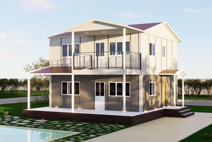 Çift katlı, modern tasarımlı prefabrik ev modeli – Şen Evim Prefabrik kalitesiyle.